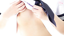 Top pulled up over her breasts