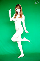 Standing nude big breasts bare feet raised