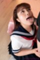 Amane licking cock head looking up on her knees in kogal uniform
