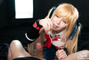 Mary on her knees receiving cum in her mouth and drinking cum