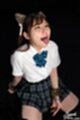 Seated wearing uniform in plaid skirt tongue out cum in her mouth