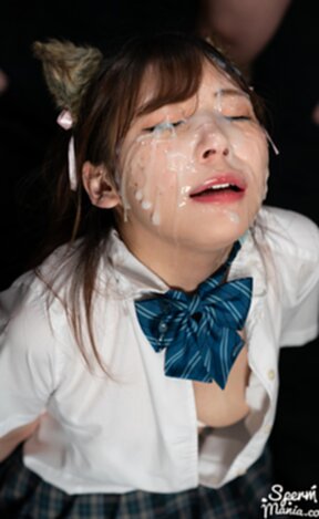 Student Tsukino Nagi in uniform face glazed with bukkake cum