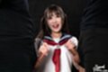 Kurumi ria kneeling in uniform giving handjobs