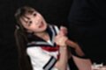 On her knees in uniform giving handjob