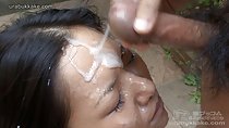 Big creamy facial over her forehead
